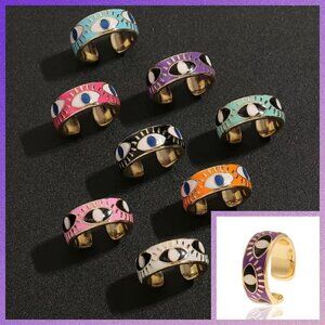 Evil Eye Enamel and Copper Adjustable Ring #1209 PURPLE